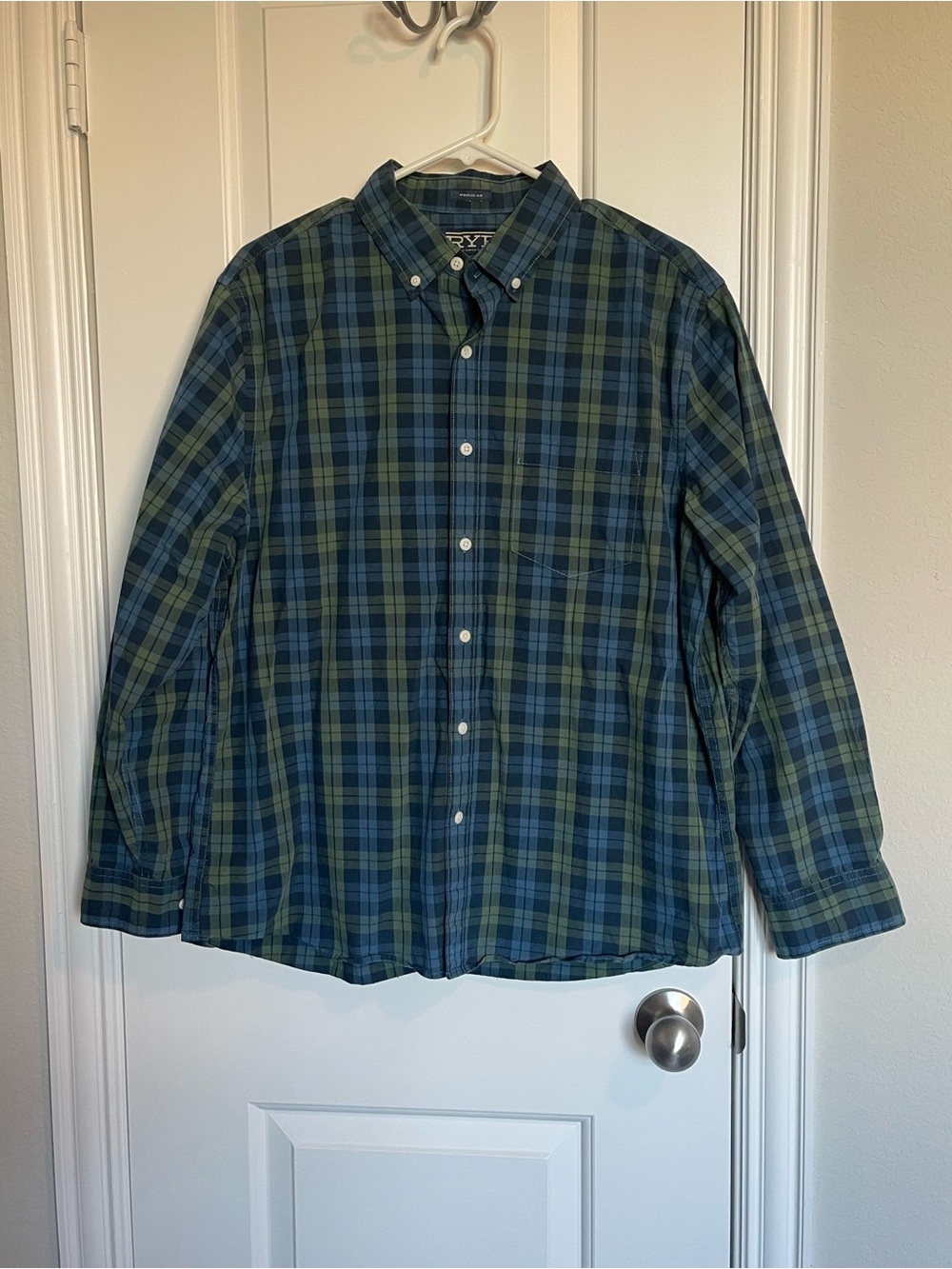 Rye Men's Green and Blue Plaid Button-Down Shirt